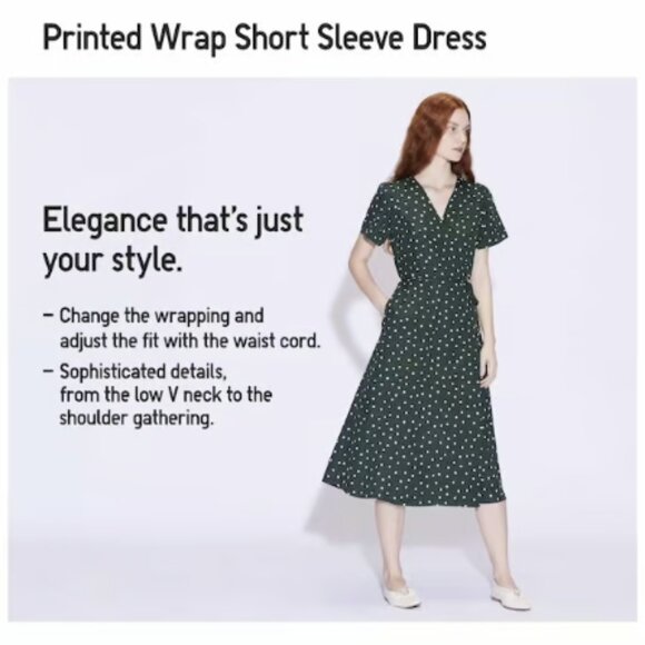 uniqlo printed wrap short sleeve dress NWT Uniqlo Polka-dot Printed Wrap Short-Sleeve Dress